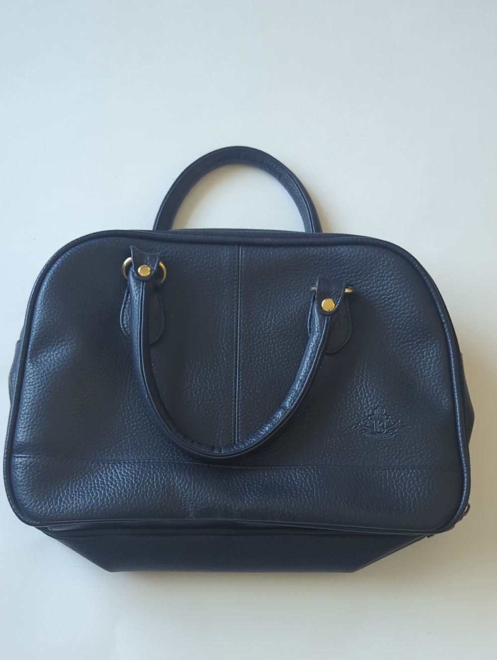 Vintage Koltov International Navy Blue Pebbled Leather Satchel